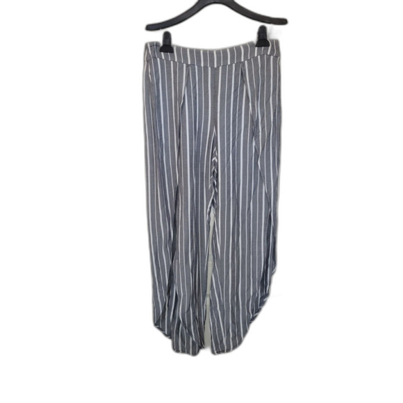 Free People Gray & White Striped Rayon Palazzo Pants Split Legs - Picture 1 of 6